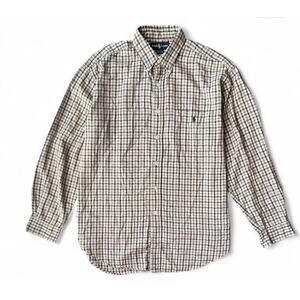 Men’s Ralph Lauren Blaire Green Tan Red Plaid Long Sleeve Cotton Polo Size L